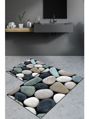 Modanoiva  Yıkanabilir Kaymaz Dot Taban 2'li Banyo Paspası ( 50CM x 60CM - 60CM x 100CM) MNP3087