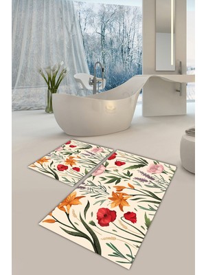 Modanoiva  Yıkanabilir Kaymaz Dot Taban 2'li Banyo Paspası ( 50CM x 60CM - 60CM x 100CM) MNP1023
