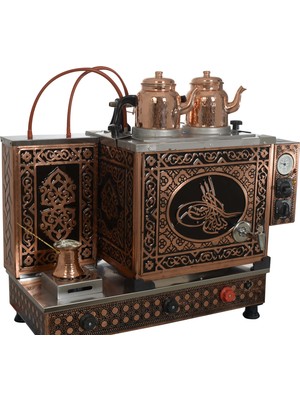 KUTLU TİCARET Tuğra 2 Demlikli Bakır Çay Kazanı