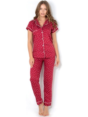 Doremi Burgundy Heart Kısa Kollu Pijama Takımı