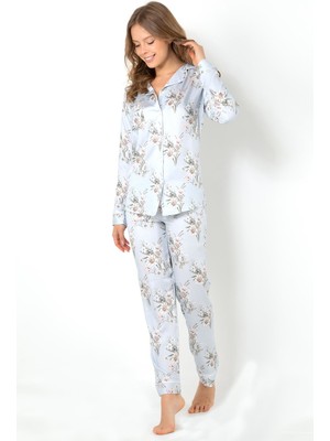 Doremi Blue Grace Uzun Kollu Kadın Pijama Takımı