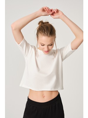 Dagi Ekru Modal Crop Basic T-Shirt