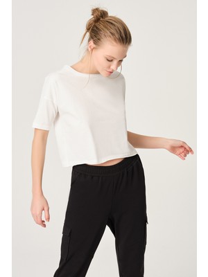 Dagi Ekru Modal Crop Basic T-Shirt