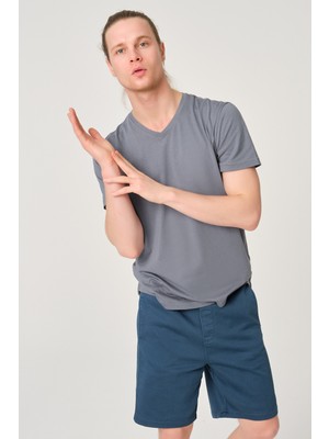 Dagi Erkek Basic Antrasit Pamuk V Yaka T-Shirt