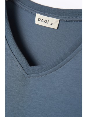 Dagi Mavi DGE15300 Pamuk V Yaka T-Shirt-Mv