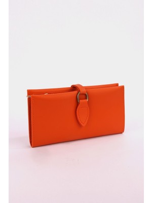 Uccello Yumuşak Derili Tokalı ve Çok Bölmeli Turuncu Kadın Cüzdan