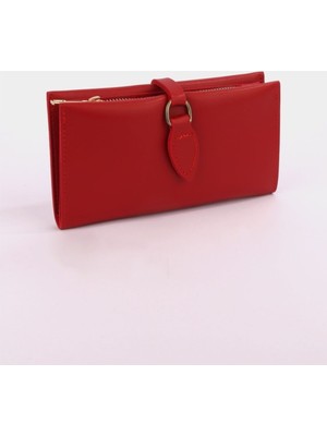 Uccello Yumuşak Derili Tokalı ve Çok Bölmeli Kırmızı Kadın Cüzdan