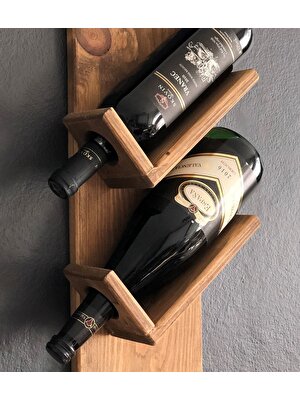 O&A Wood Doğal Ahşap Dekoratif Vintage Şaraplık, 2 Şişe 2 Kadeh Bölmeli Retro Şaraplık, Meşe Şarap Standı