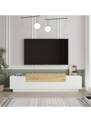 Yurudesign Floyd Tv Ünitesi Tv Sehpası 160CM Beyaz-Keçe Fd1-Wk