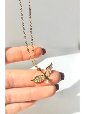 Soiestore Anka Kuşu Zirkon Taşlı Altın Kaplama Kolye