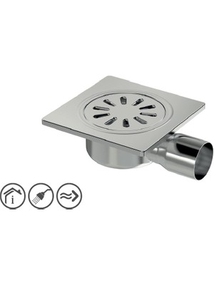 MaxiFlow Premium  Krom Elit Yer Sifonu 15X15X50 Yandan