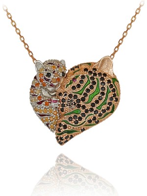 Anne Yavru Kaplan Gümüş Kolye