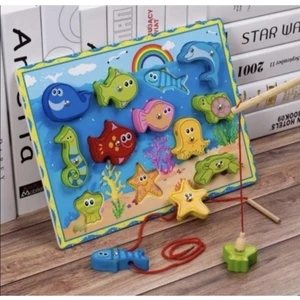 Sam Toys Ahşap Mıknatıslı Balık Tutma ve Ipe Dizme Oyunu