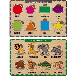 Ahşap Bul Tak Eğitici 2 Adet Yapboz Puzzle Seti