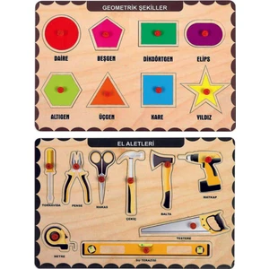 Ahşap Tutmalı Eğitici 2 Adet Yapboz Puzzle Seti