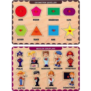 Ahşap Tutmalı Eğitici 2 Adet Yapboz Puzzle Seti