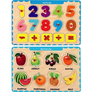 Ahşap Tutmalı Eğitici 2 Adet Yapboz Puzzle Seti