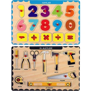 Ahşap Tutmalı Eğitici 2 Adet Yapboz Puzzle Seti