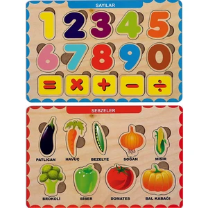 Ahşap Tutmalı Eğitici 2 Adet Yapboz Puzzle Seti