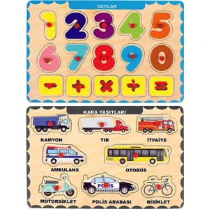 Ahşap Tutmalı Eğitici 2 Adet Yapboz Puzzle Seti