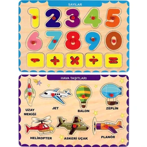 Ahşap Tutmalı Eğitici 2 Adet Yapboz Puzzle Set