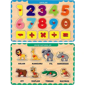 Ahşap Tutmalı Eğitici 2 Adet Yapboz Puzzle Seti
