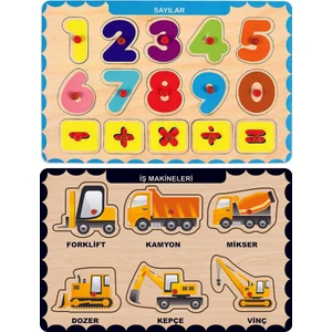 Ahşap Tutmalı Eğitici 2 Adet Yapboz Puzzle Seti