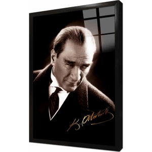 Imzalı Atatürk Portresi Çerçeveli Cam Tablo