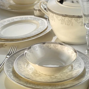 Kütahya Porselen Bone Kalipso 62 Parça Platin Fileli Yemek Takımı 40420