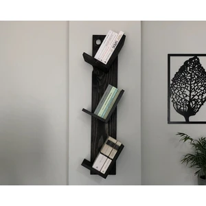 O&A Wood Doğal Ahşap Kitaplık, Dekoratif Tasarım Ahşap Vintage Kitaplık, Siyah