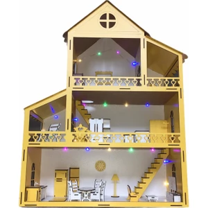Ahşap Oyun Evi 80CM 27 Eşya LED Işıklı