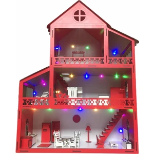 Ahşap Oyun Evi 80CM 27 Eşya LED Işıklı