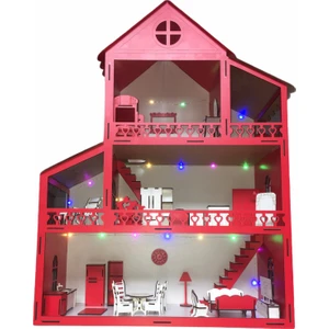 Ahşap Oyun Evi 80CM 36 Eşya LED Işıklı