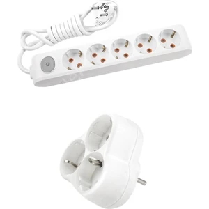 Beyaz Set Multi-Let 5'li Anahtarlı Topraklı Ç.k. Grup Priz  3 Metre + 3'lü Yonca Fiş-Priz