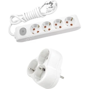 Beyaz Set Multi-Let 4'lü Anahtarlı Topraklı Ç.k. Grup Priz  3 Metre + 3'lü Yonca Fiş-Priz