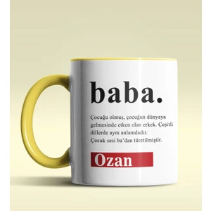 Hediye Zengini Kişiye Özel Baba Sözlük Açıklaması Tasarımlı Sarı Kupa Bardak