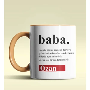 Hediye Zengini Kişiye Özel Baba Sözlük Açıklaması Tasarımlı Turuncu Kupa Bardak