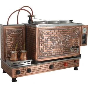 Tuğla 3 Demlikli Bakır Çay Kazanı 35 lt 4650 W Güç ve Otomatik Su Alma Sistemi