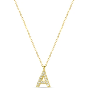 Silver Kadın 925 Ayar Gümüş Zirkon Beyaz Taşlı A Harfli Kolye