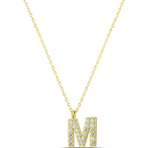 Silver Kadın 925 Ayar Gümüş Zirkon Beyaz Taşlı M Harfli Kolye