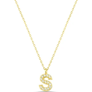 Silver Kadın 925 Ayar Gümüş Zirkon Beyaz Taşlı S Harfli Kolye