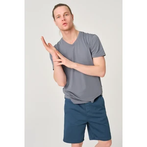 Erkek Basic Antrasit Pamuk V Yaka T-Shirt