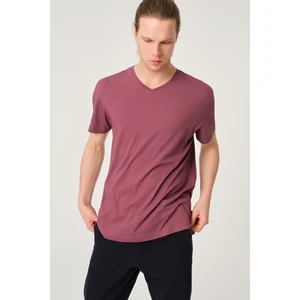 Erkek Basic Bordo Pamuk V Yaka T-Shirt