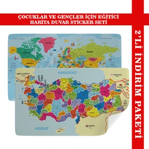Harita Sepeti Eğitici ve Öğretici Dünya ve Türkiye Haritası Çocuk Odası Duvar Sticker 3882