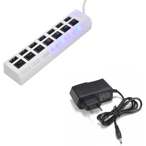 7 Port USB Hub Çoklayıcı Çoğaltıcı Onoff Düğmeli Işıklı Adaptörlü