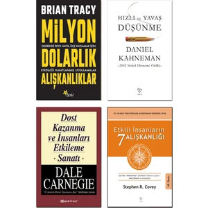 Milyon Dolarlık Alışkanlıklar / Brian Tracy + Hızlı ve Yavaş Düşünme / Daniel Kahneman + Etkili Insanların 7 Alışkanlığı + Dost Kazanma ve Insanları Etkileme Sanatı / Dale Carnegie - 4 Kitap Set