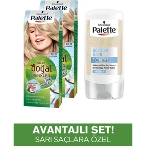 Kalıcı Doğal Renkler Saç Boyası 10-0 Açık Sarı X 2 Adet + Soğuk Sarı Palette Toner