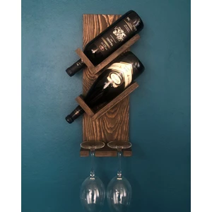 O&A Wood Doğal Ahşap Vintage Şaraplık, 2 Şişe 2 Kadeh Bölmeli Ahşap Şaraplık Ceviz