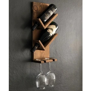 O&A Wood Doğal Ahşap Dekoratif Vintage Şaraplık, 2 Şişe 2 Kadeh Bölmeli Retro Şaraplık, Meşe Şarap Standı