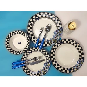 Karizantem 24 Parça Dama Desen Porselen Yemek Takımı MND012